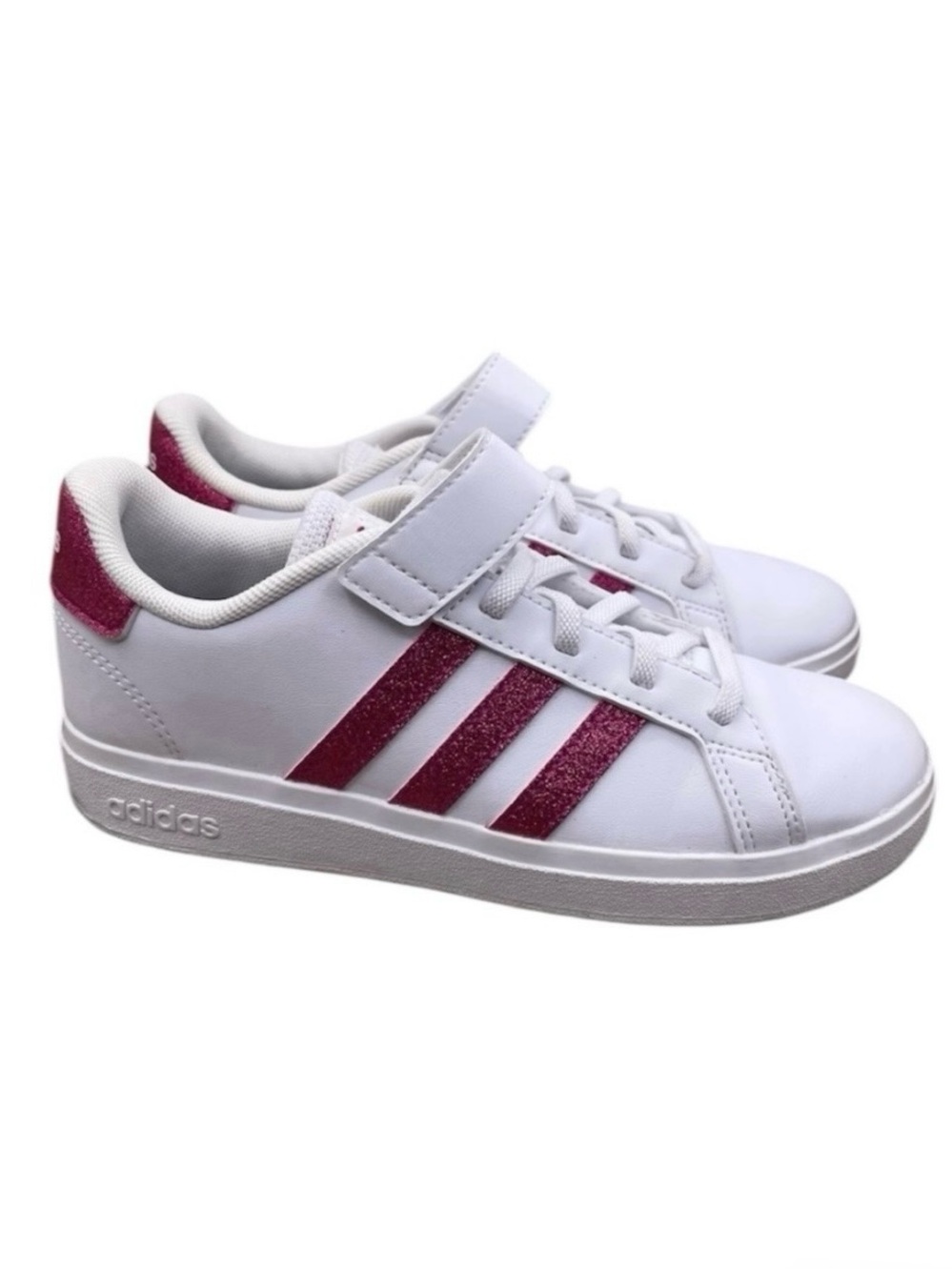 Adidas grand court girl stay-put sneakers Size 2 1/2 glitter 3-striped